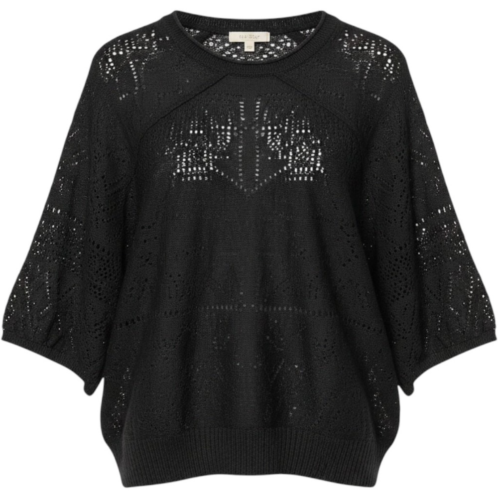 $98 10 NWOT FAT FACE Angela Sweater eyelet lace open lightweight metallic black